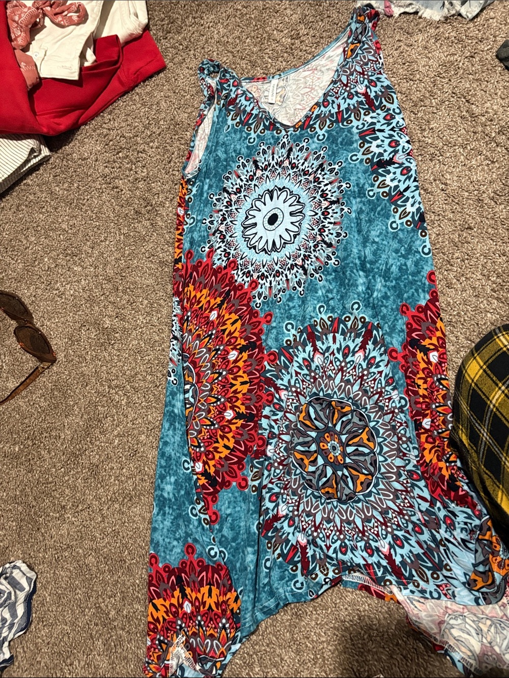 Bohemian Asymmetrical Blue Maxi Dress with Mandala Print